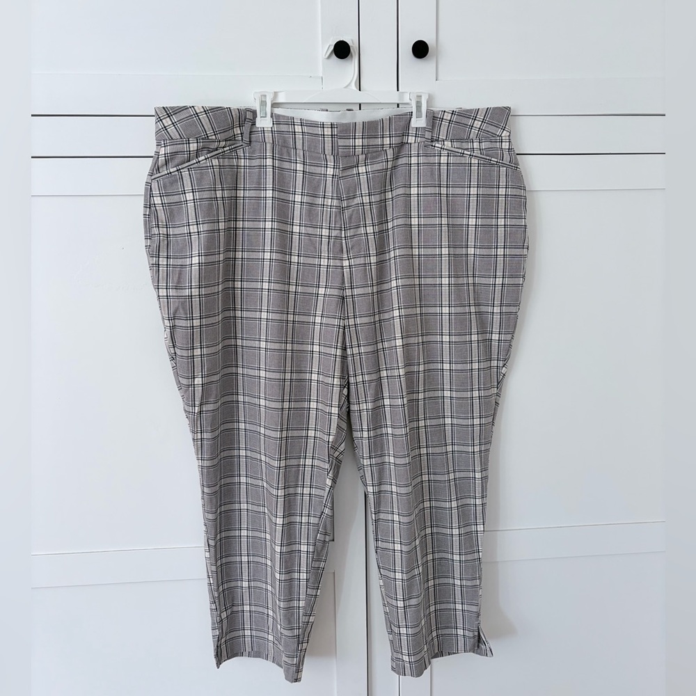 Ava & Viv Cream Black Plaid Trouser Pants Size 26